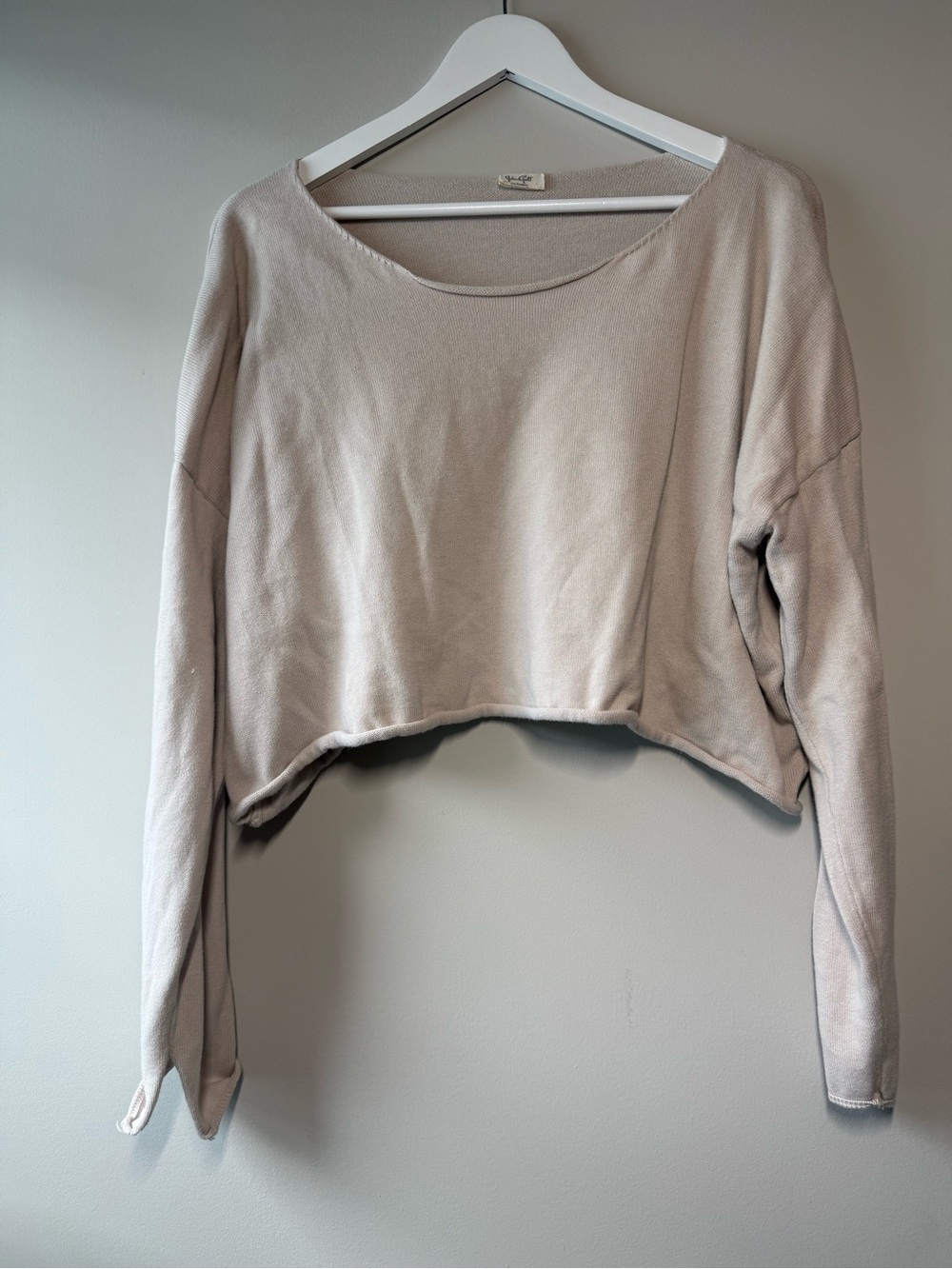 John Galt California Beige Cropped Oversized Long Sleeve Top